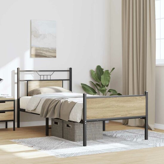 Bedframe Zonder Matras Hout Kleurig 90 x 200 cm Sonoma eiken