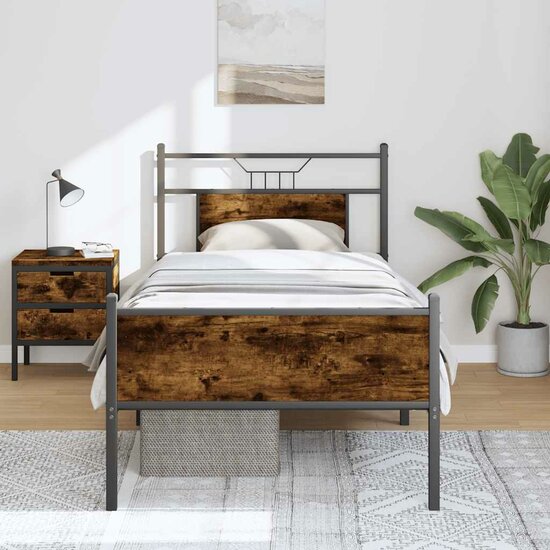 Bedframe Zonder Matras Hout Kleurig 90 x 200 cm Gerookt eiken