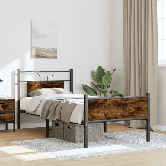 Bedframe Zonder Matras Hout Kleurig 90 x 200 cm Gerookt eiken