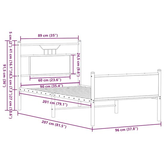 Bedframe Zonder Matras Hout Kleurig 90 x 200 cm Gerookt eiken