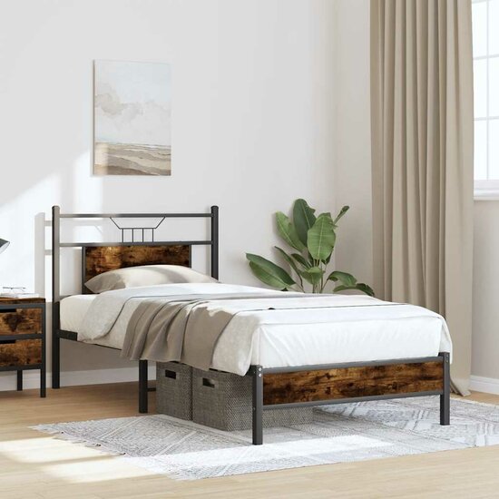Bedframe Zonder Matras Hout Kleurig 90 x 200 cm Gerookt eiken