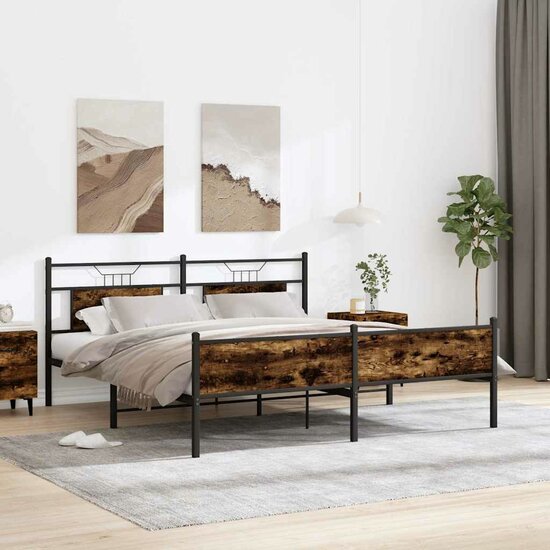Bedframe Zonder Matras Metaal Kleurig 183 x 213 cm Gerookt eiken