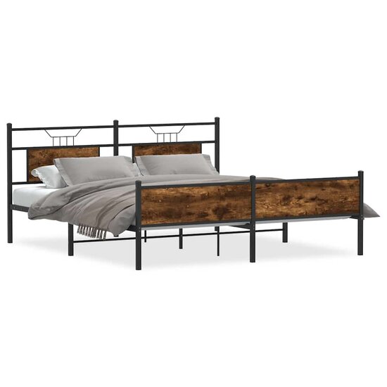 Bedframe Zonder Matras Metaal Kleurig 183 x 213 cm Gerookt eiken