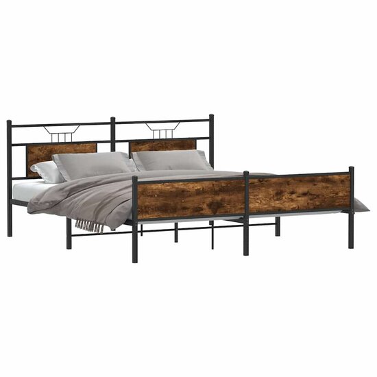Bedframe Zonder Matras Metaal Kleurig 183 x 213 cm Gerookt eiken