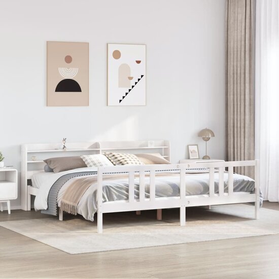 Bedframe Met Hoofdeinde Zonder Matras 200 x 200 cm Wit
