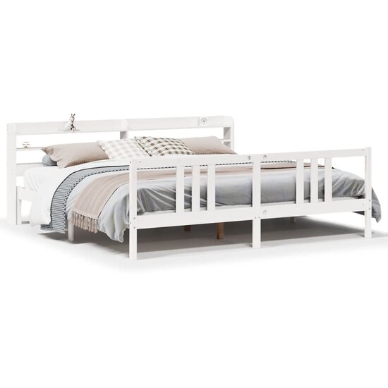 Bedframe Met Hoofdeinde Zonder Matras 200 x 200 cm Wit