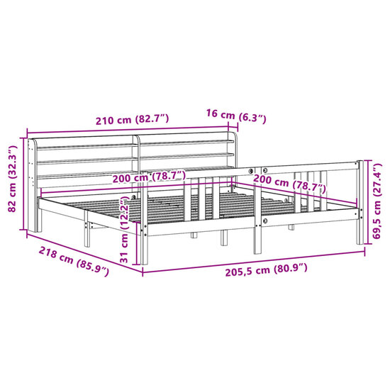 Bedframe Met Hoofdeinde Zonder Matras 200 x 200 cm Wit
