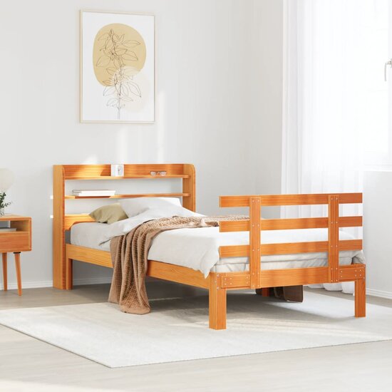 Bedframe Met Hoofdbord Massief Grenenhout 90 x 200 cm Wasbruin