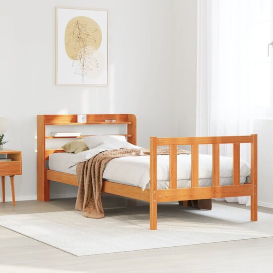 Bedframe Met Hoofdbord Massief Grenenhout 90 x 190 cm Wasbruin