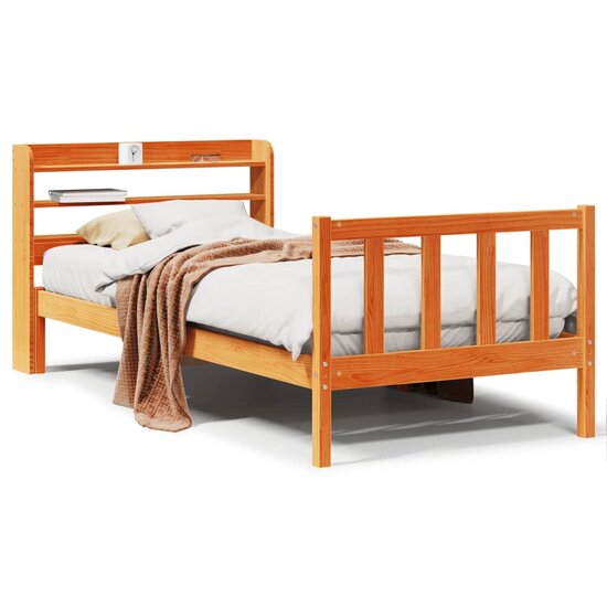 Bedframe Met Hoofdbord Massief Grenenhout 90 x 190 cm Wasbruin