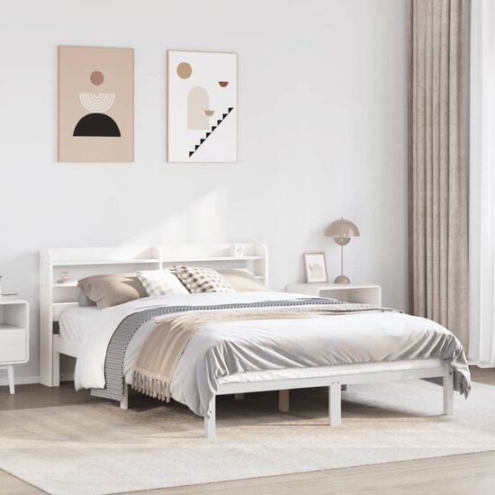 Bedframe Zonder Matras Massief Grenenhout 135 x 190 cm Wit