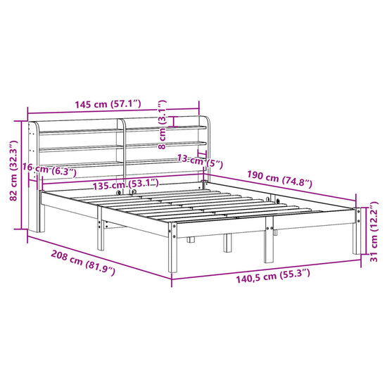 Bedframe Zonder Matras Massief Grenenhout 135 x 190 cm Wit