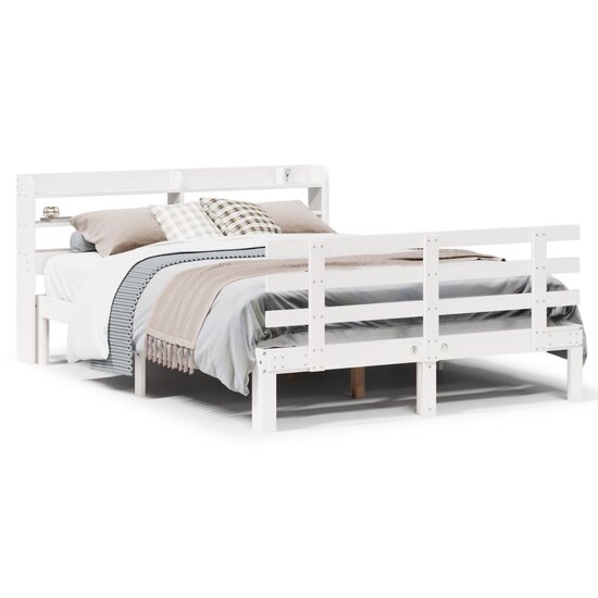 Bedframe Met Hoofdbord Massief Grenenhout 150 x 200 cm Wit