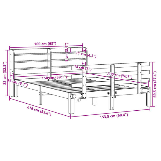 Bedframe Met Hoofdbord Massief Grenenhout 150 x 200 cm Wit