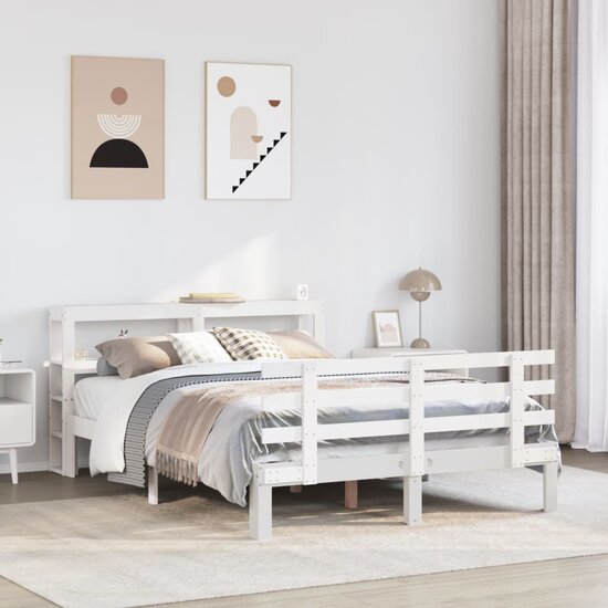 Bedframe Met Hoofdeinde Zonder Matras 140X190 Cm Wit