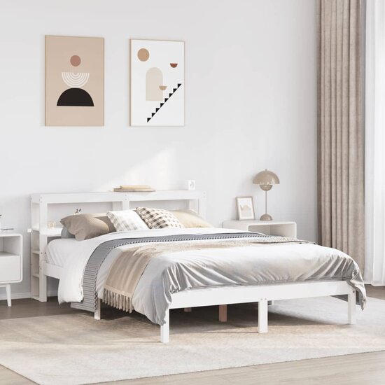 Bedframe Zonder Matras Massief Grenenhout 135 x 190 cm Wit