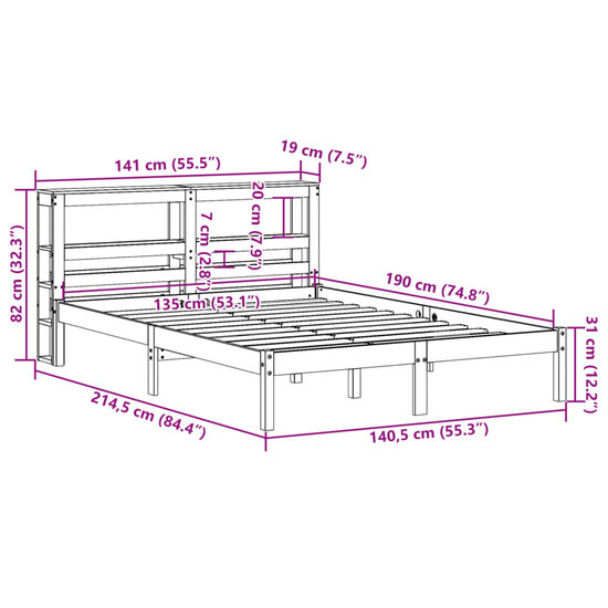 Bedframe Zonder Matras Massief Grenenhout 135 x 190 cm Wit