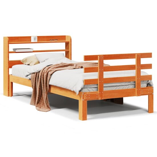 Bedframe Met Hoofdbord Massief Grenenhout 75 x 190 cm Wasbruin