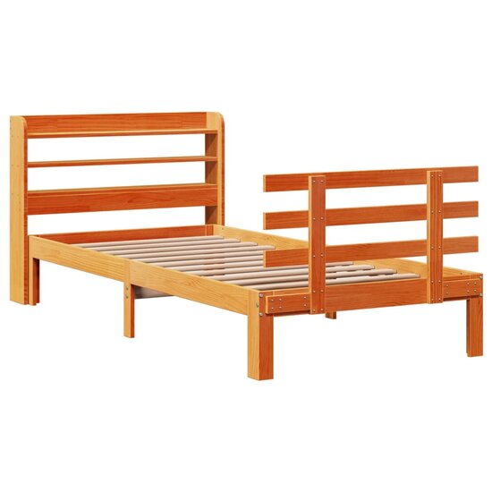 Bedframe Met Hoofdbord Massief Grenenhout 75 x 190 cm Wasbruin