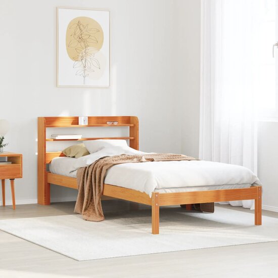 Bedframe Met Hoofdbord Massief Grenenhout 75 x 190 cm Wasbruin