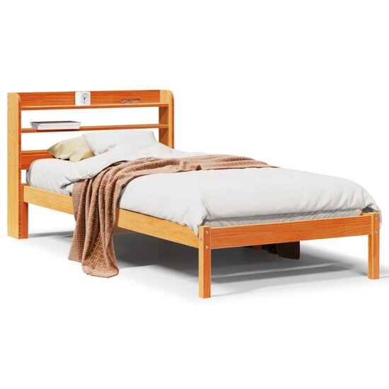 Bedframe Met Hoofdbord Massief Grenenhout 75 x 190 cm Wasbruin
