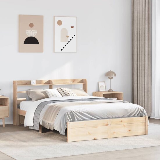 Bedframe Met Hoofdbord Massief Grenenhout 150 x 200 cm Bruin