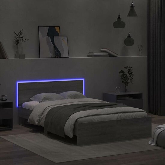 Bedframe Met Hoofdeinde En Led Eiken 140 x 200 cm Grijs sonoma