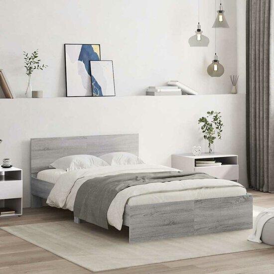 Bedframe Met Hoofdeinde En Led Eiken 140 x 200 cm Grijs sonoma