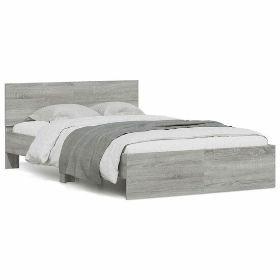 Bedframe Met Hoofdeinde En Led Eiken 120 x 190 cm Grijs sonoma