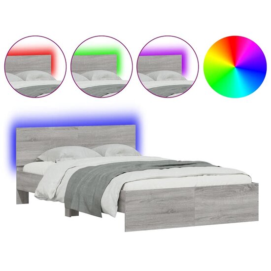 Bedframe Met Hoofdeinde En Led Eiken 120 x 190 cm Grijs sonoma