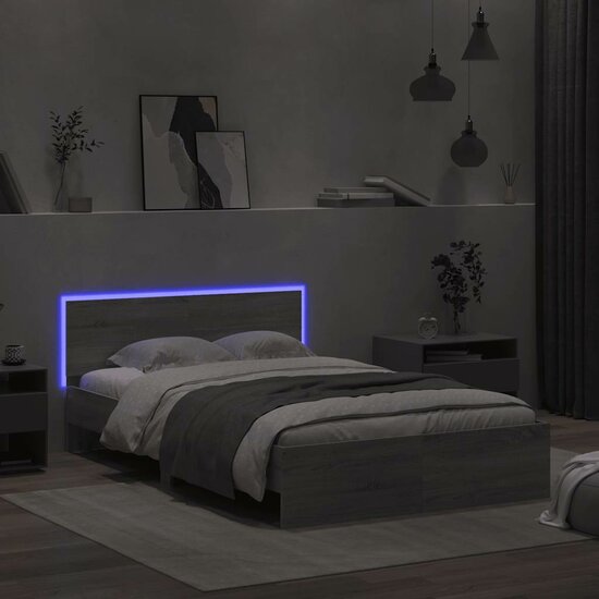 Bedframe Met Hoofdeinde En Led Eiken 120 x 190 cm Grijs sonoma