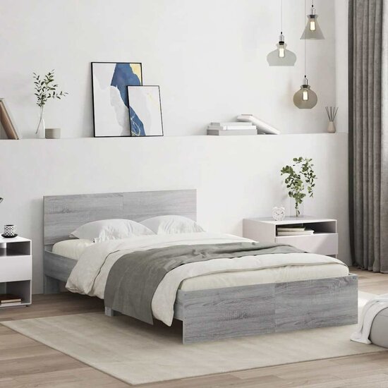 Bedframe Met Hoofdeinde En Led Eiken 120 x 190 cm Grijs sonoma
