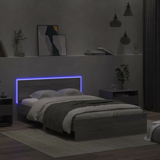 Bedframe Met Hoofdeinde En Led Eiken 120 x 200 cm Grijs sonoma