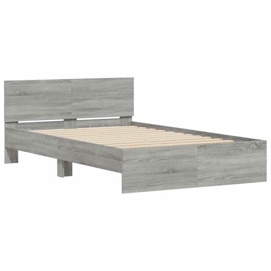 Bedframe Met Hoofdeinde En Led Eiken 120 x 200 cm Grijs sonoma