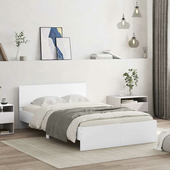 Bedframe Met Hoofdeinde En Led 120 x 200 cm Wit
