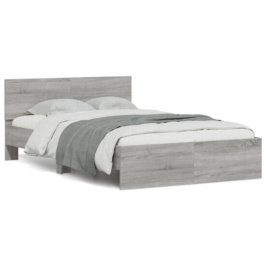 Bedframe Met Hoofdeinde En Led Eiken 140 x 190 cm Grijs sonoma