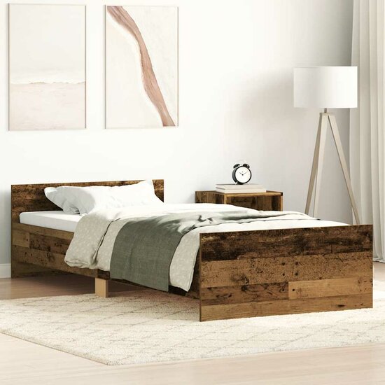 Bedframe Zonder Matras Bewerkt Bewerkt Hout Oud Oud Hout 90 x 200 cm