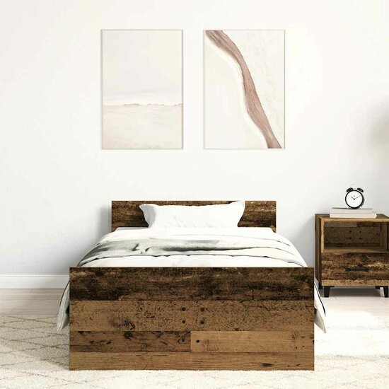 Bedframe Zonder Matras Bewerkt Bewerkt Hout Oud Oud Hout 90 x 200 cm