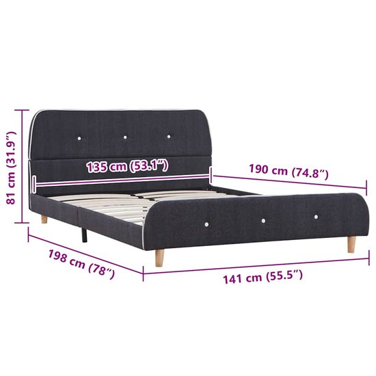 Bedframe Zonder Matras Stof 135 x 190 cm Donkergrijs