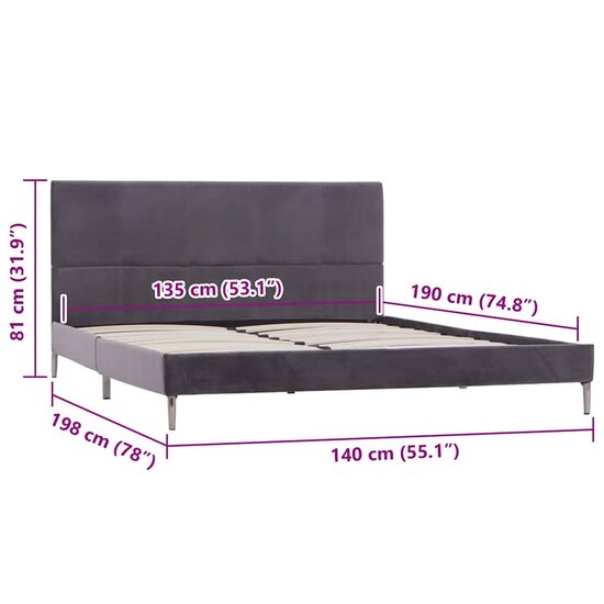 Bedframe Zonder Matras Stof 135 x 190 cm Grijs