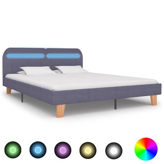 Bedframe Met Led Zonder Matras Stof 150 x 200 cm Lichtgrijs