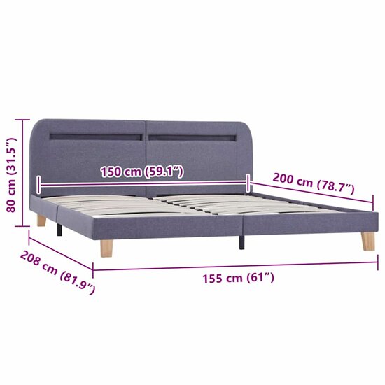 Bedframe Met Led Zonder Matras Stof 150 x 200 cm Lichtgrijs