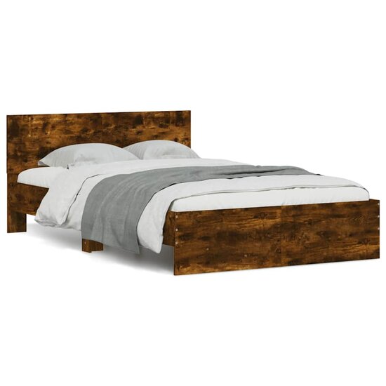 Bedframe Met Hoofdeinde En Led Kleurig 135 x 190 cm Gerookt eiken