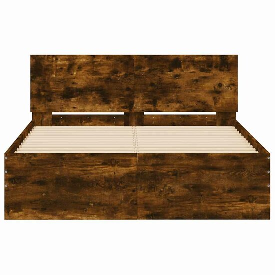 Bedframe Met Hoofdeinde En Led Kleurig 135 x 190 cm Gerookt eiken