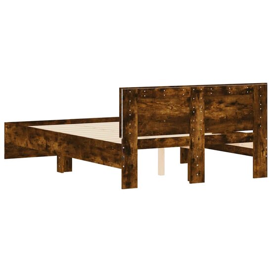Bedframe Met Hoofdeinde En Led Kleurig 135 x 190 cm Gerookt eiken
