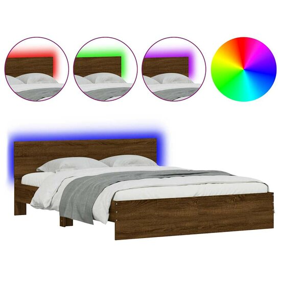 Bedframe Met Hoofdeinde En Led 150 x 200 cm bruin eikenkleur