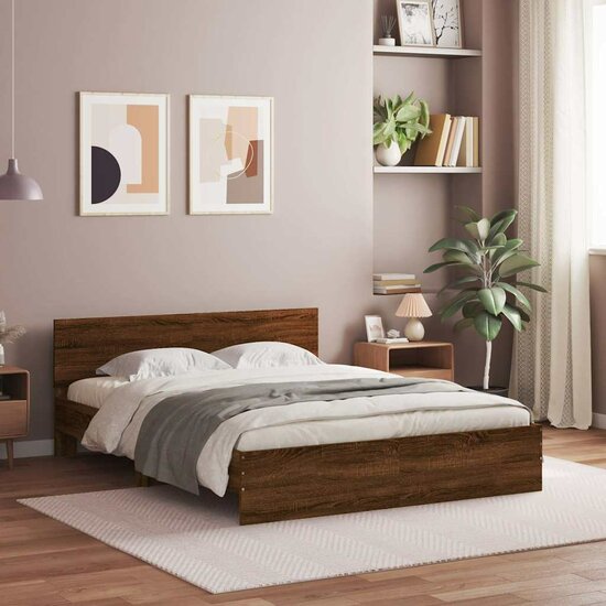 Bedframe Met Hoofdeinde En Led 150 x 200 cm bruin eikenkleur