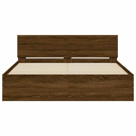 Bedframe Met Hoofdeinde En Led 150 x 200 cm bruin eikenkleur