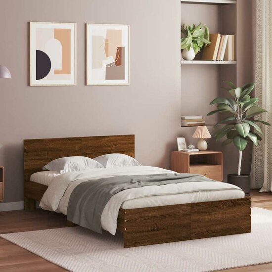 Bedframe Met Hoofdeinde En Led 120 x 190 cm bruin eikenkleur