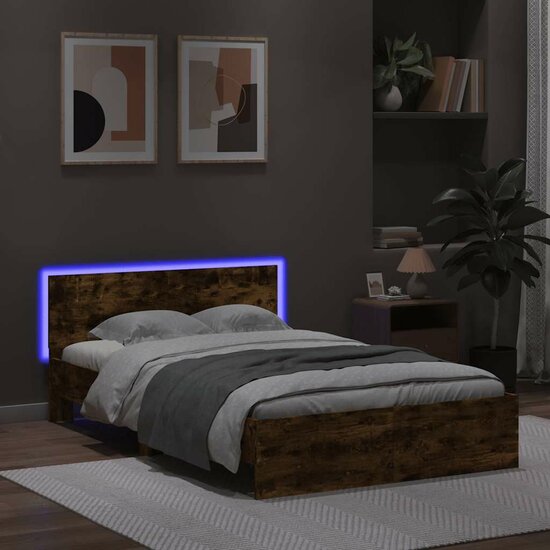 Bedframe Met Hoofdeinde En Led Kleurig 120 x 200 cm Gerookt eiken